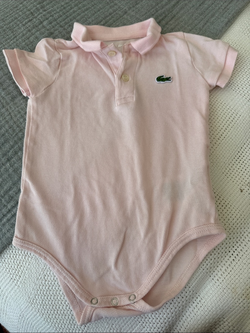 Lacoste Light Pink Baby Polo Bodysuit with Green Crocodile